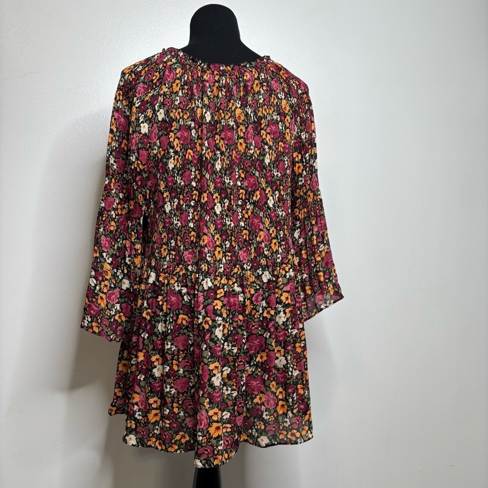 Ninety Clothing Co Floral Boho Tunic Top Women’s 1X Multicolor Rayon 3/4 Sleeve - Picture 3 of 12